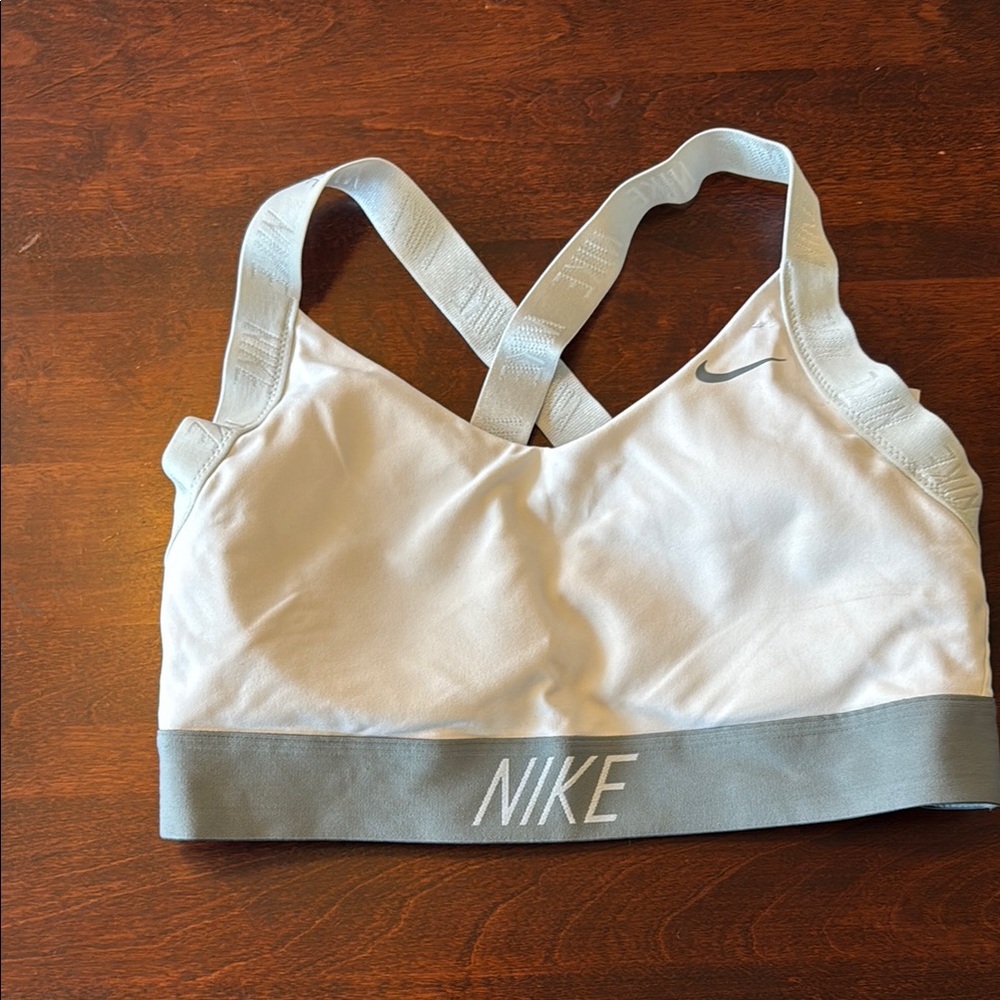 Nike White and Gray Cross-Back Bra